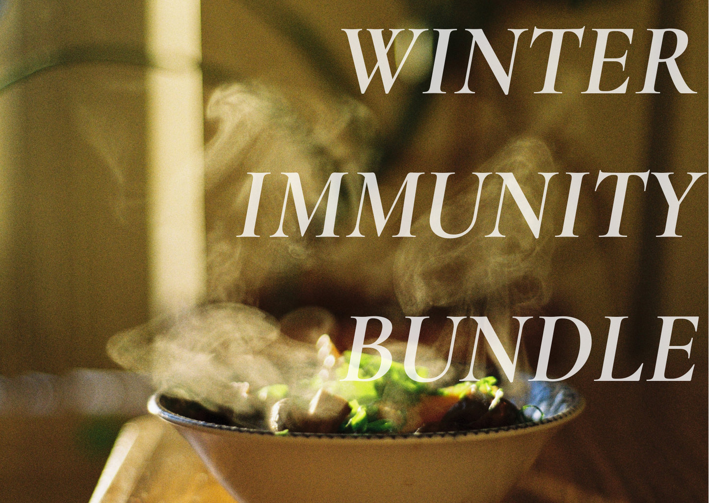 Winter immunity bundle. Herbal soup in a bowl simmering.
